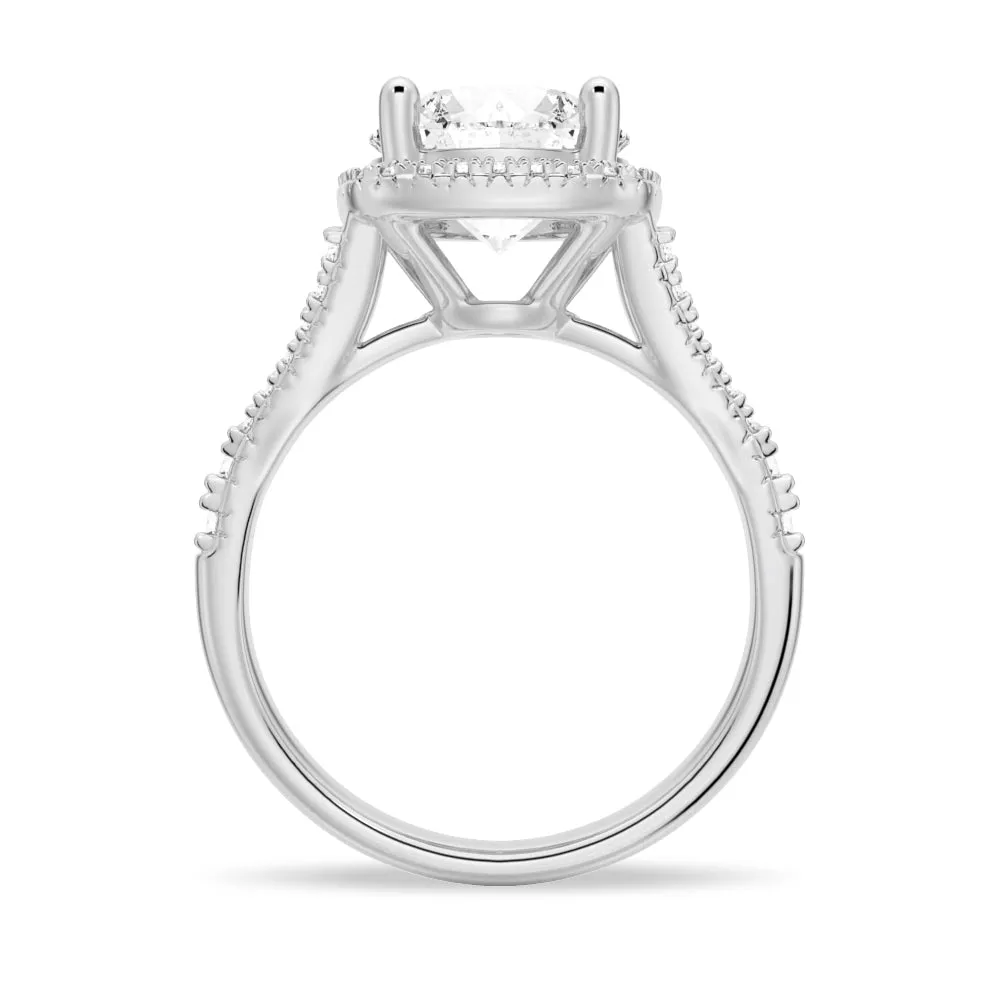 Halo Round Cut Engagement Ring With Split Shank