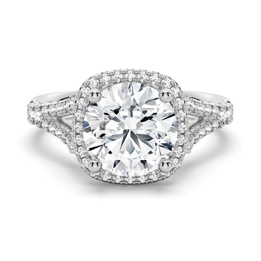 Halo Round Cut Engagement Ring With Split Shank