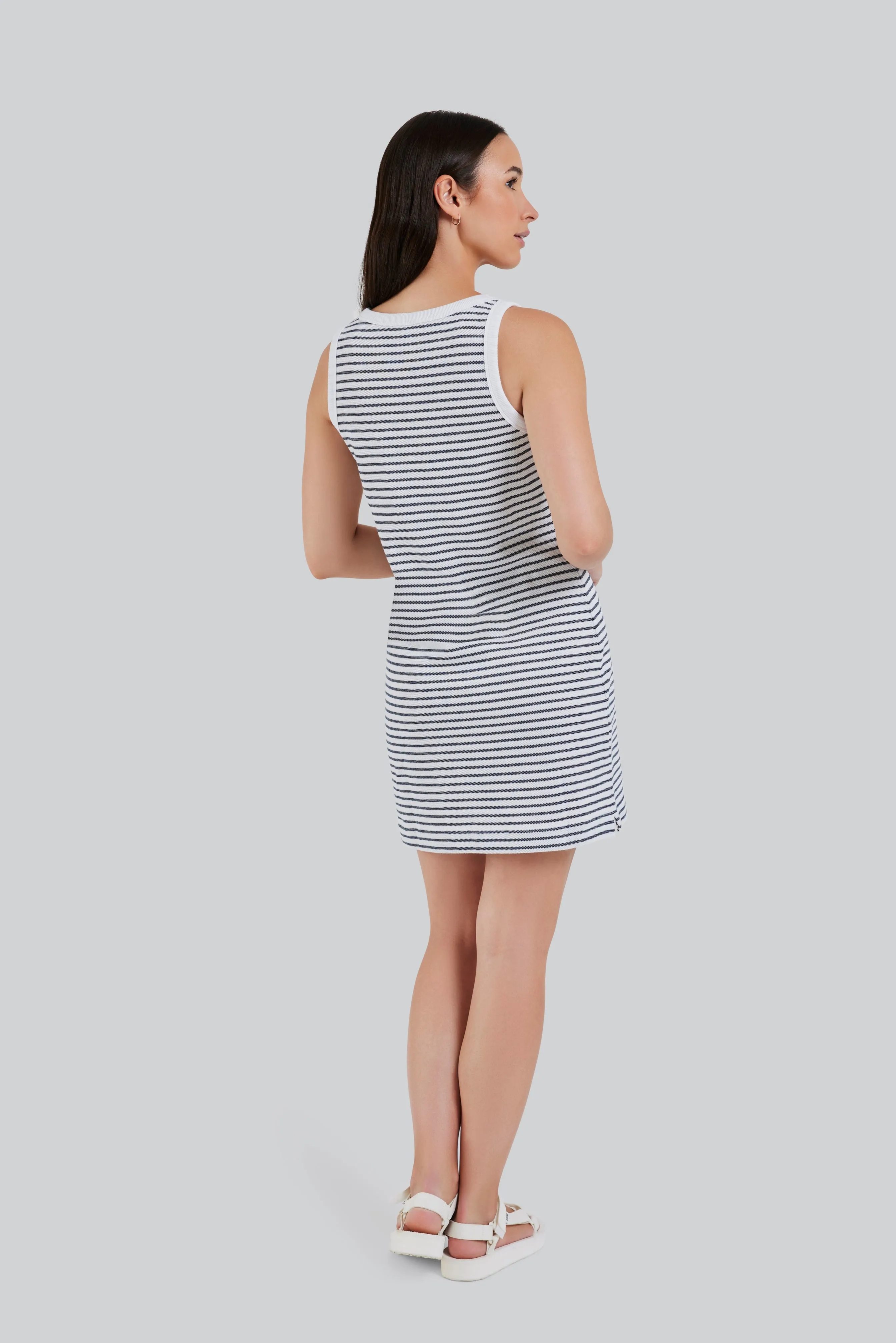 HAMPTON SLEEVELESS DRESS (STRIPE) - FIG