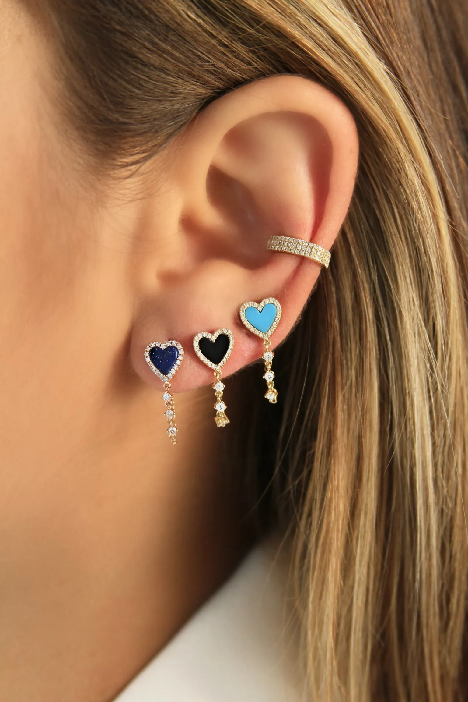 Heart Gemstone and Diamond Chain Earring