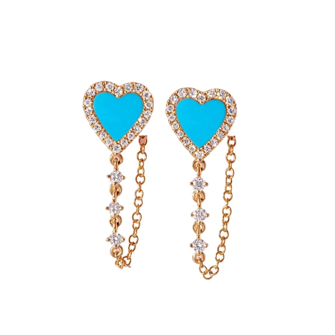 Heart Gemstone and Diamond Chain Earring