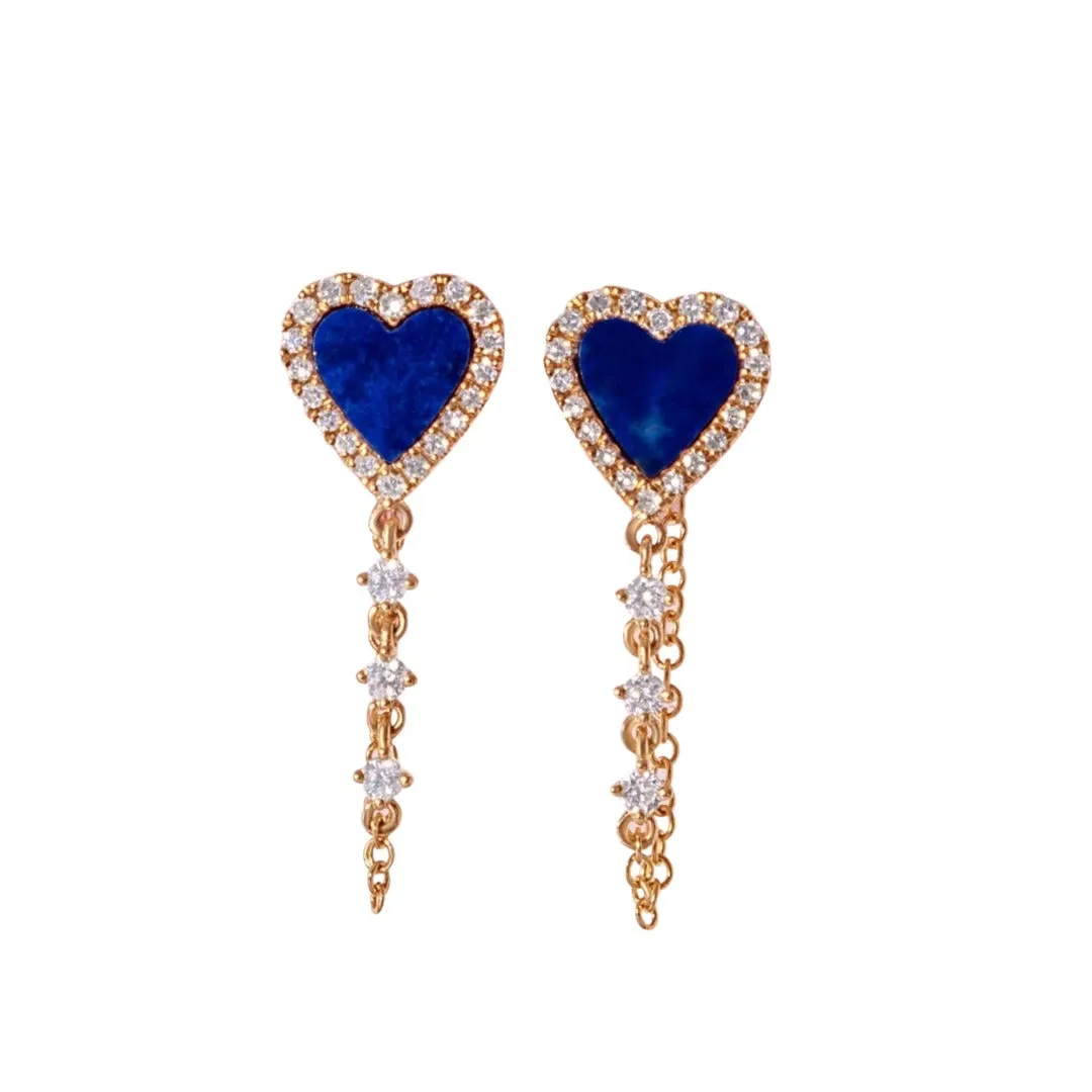 Heart Gemstone and Diamond Chain Earring