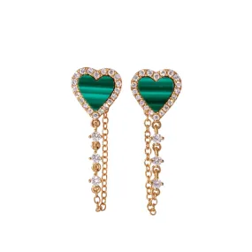 Heart Gemstone and Diamond Chain Earring