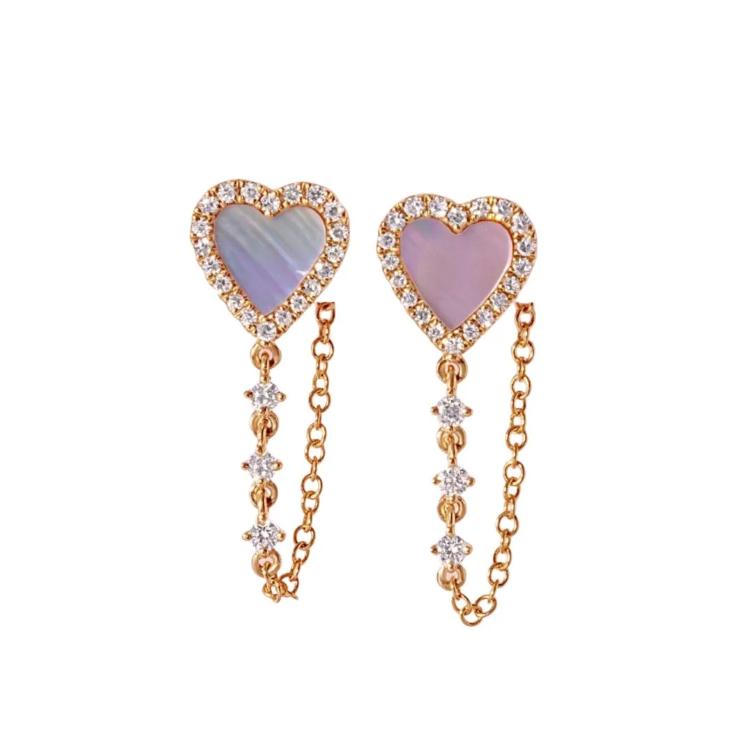 Heart Gemstone and Diamond Chain Earring