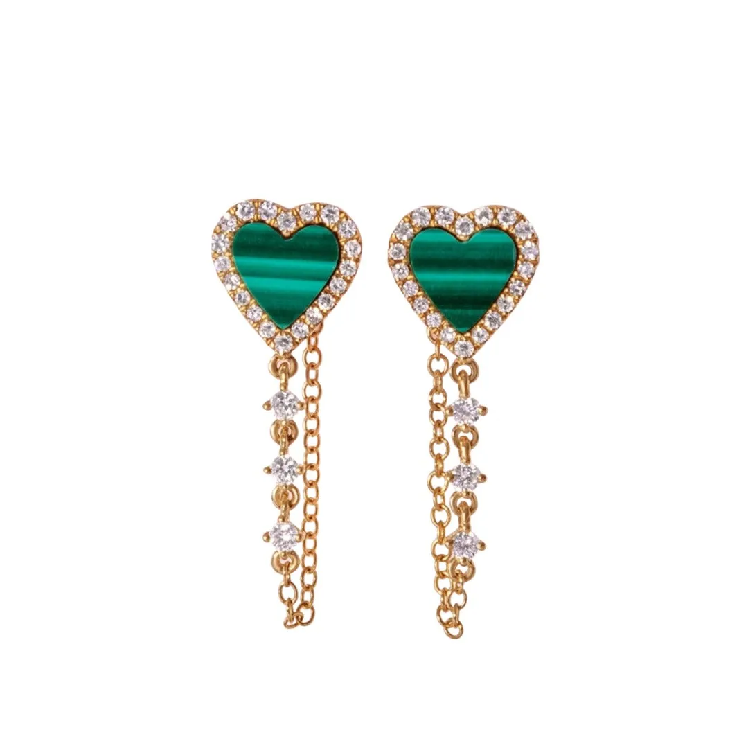 Heart Gemstone and Diamond Chain Earring