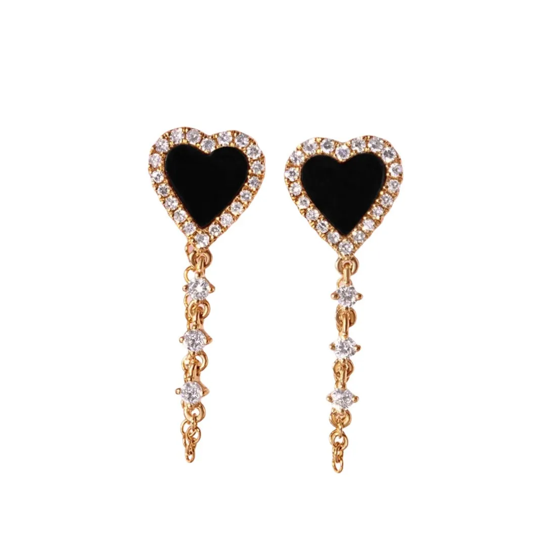 Heart Gemstone and Diamond Chain Earring