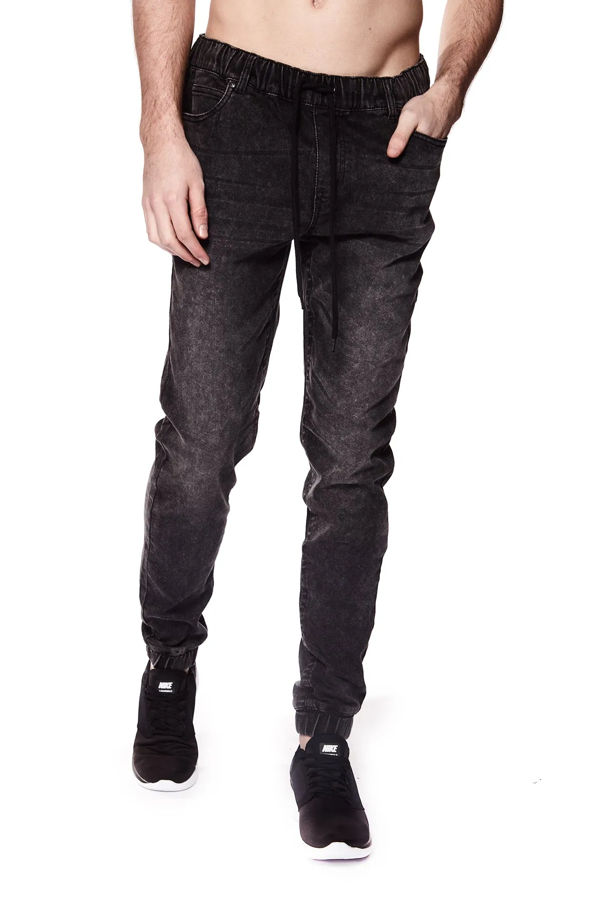 JAGGER - 5 Pocket Cozy Denim Classic Jogger - Black Acid Wash