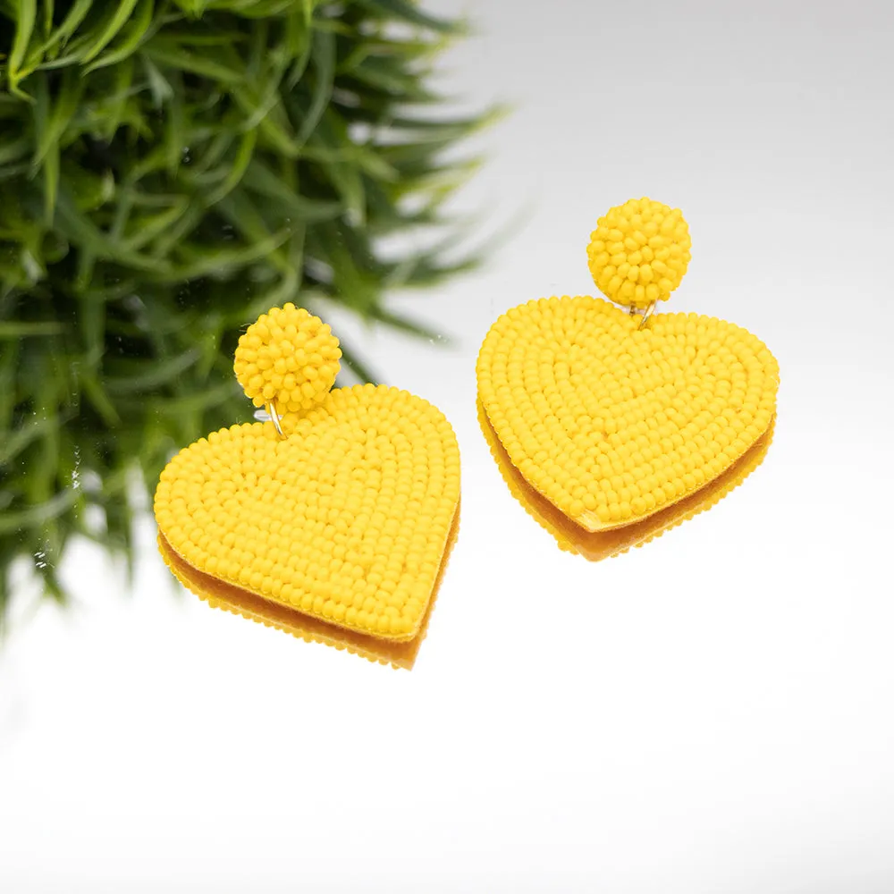 JSC Beaded Heart Earrings Yellow