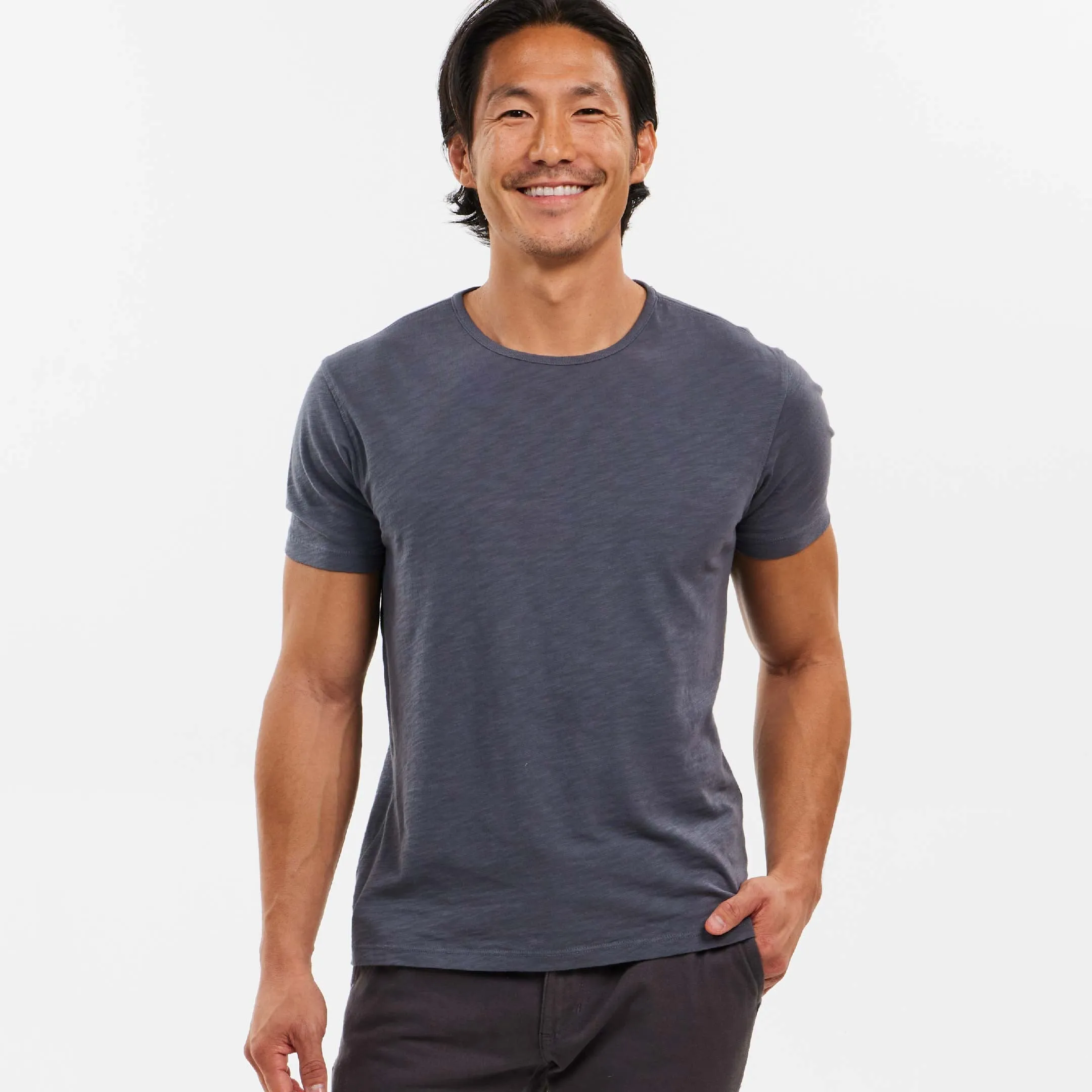 Lightweight Washed Dark Grey Crew Neck Tee