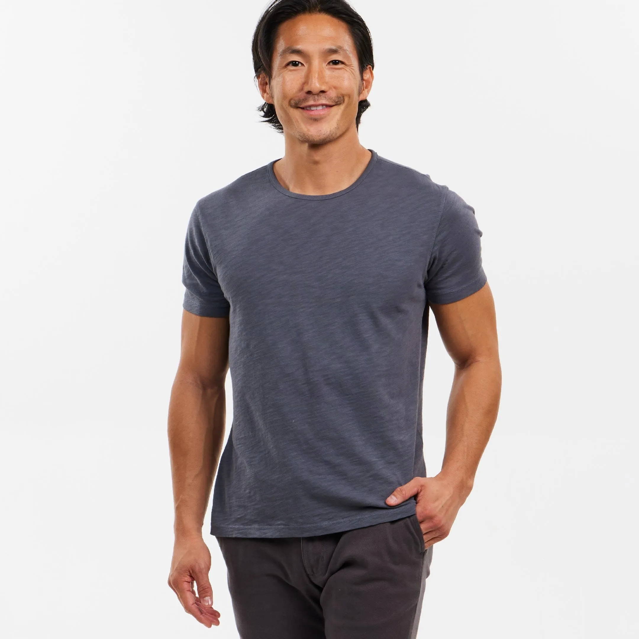 Lightweight Washed Dark Grey Crew Neck Tee