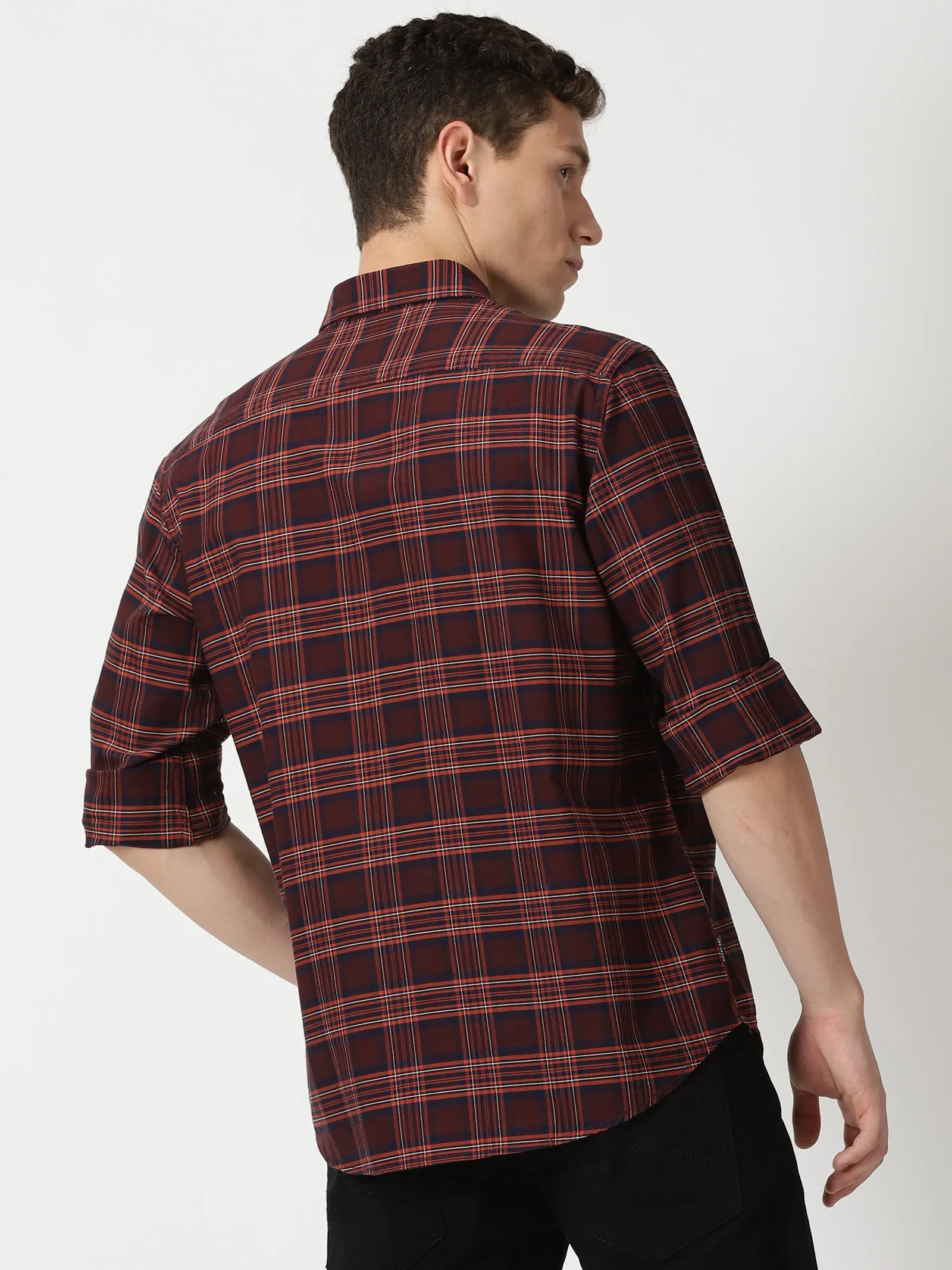 MEN'S BROWN CHECKS SLIM FIT SHIRT