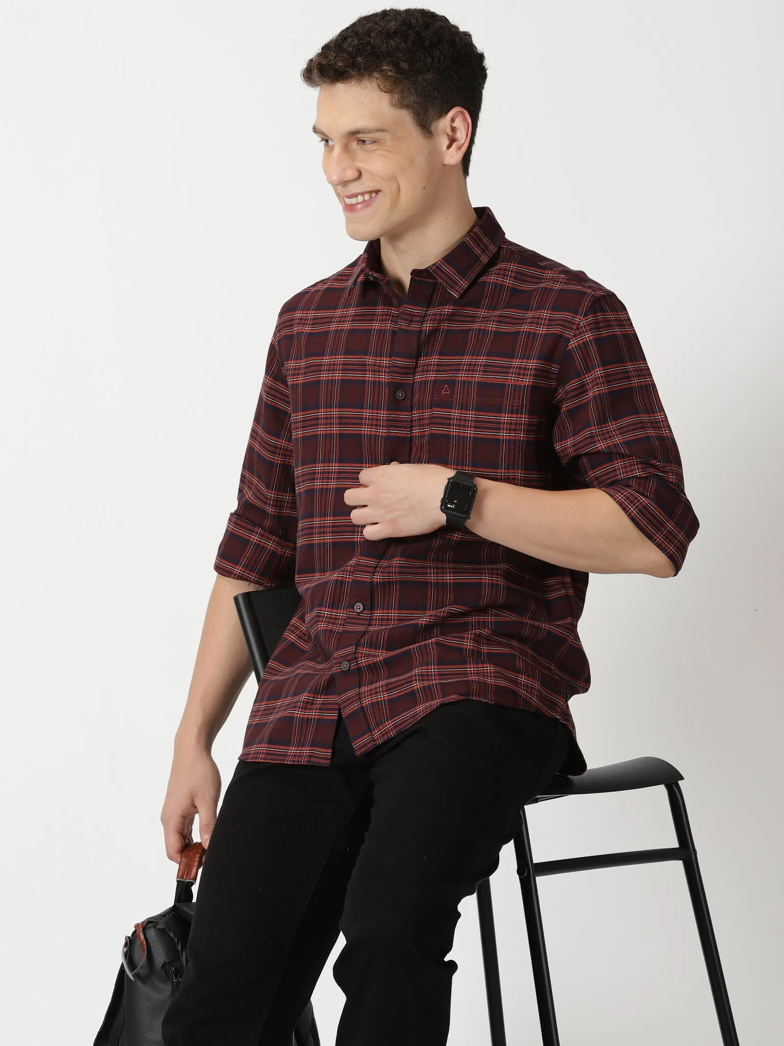 MEN'S BROWN CHECKS SLIM FIT SHIRT