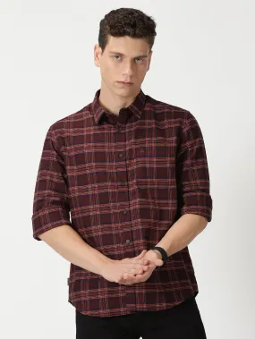 MEN'S BROWN CHECKS SLIM FIT SHIRT