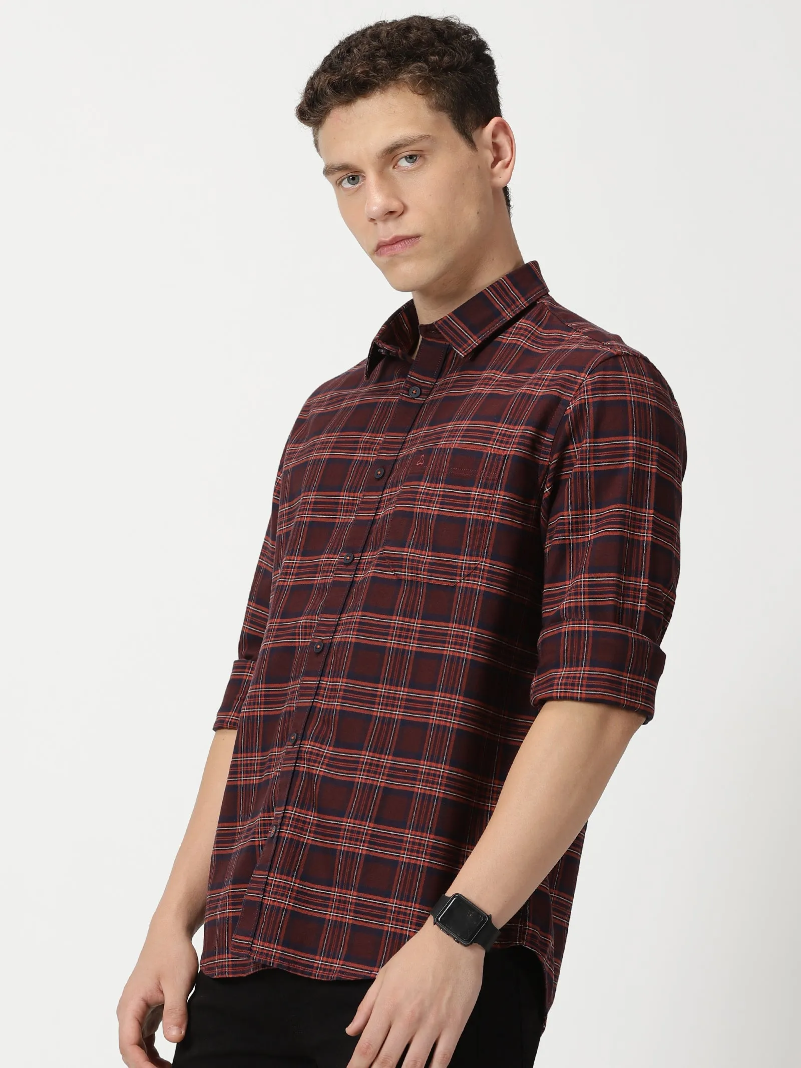 MEN'S BROWN CHECKS SLIM FIT SHIRT