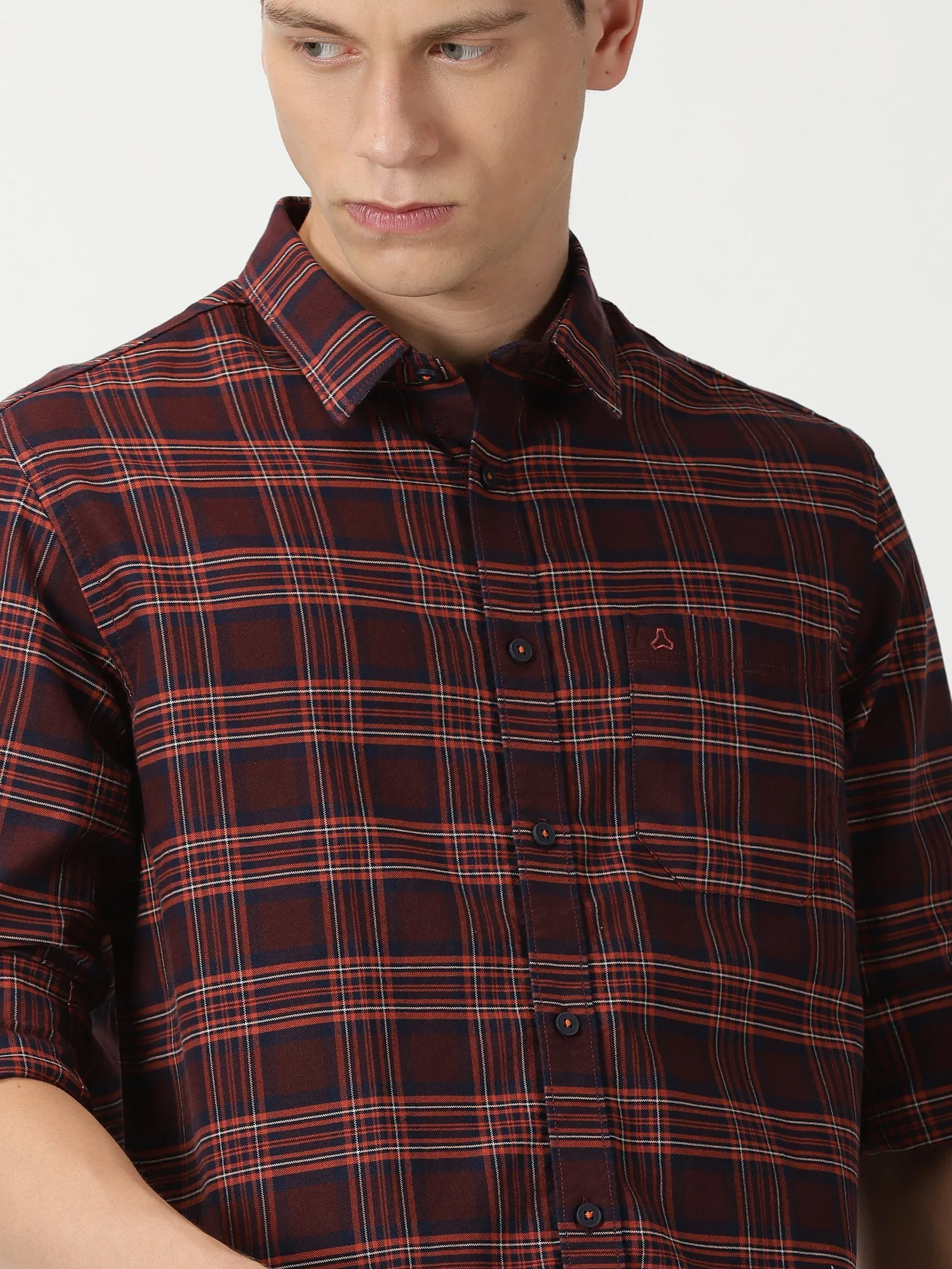 MEN'S BROWN CHECKS SLIM FIT SHIRT