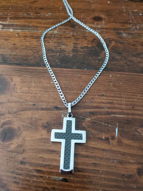 Mens large Carbon Fibre cross stainless steel