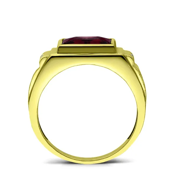 New 18K Gold Plated Silver Mens Red Ruby Ring With 2 Real Diamond Accents Any Sz