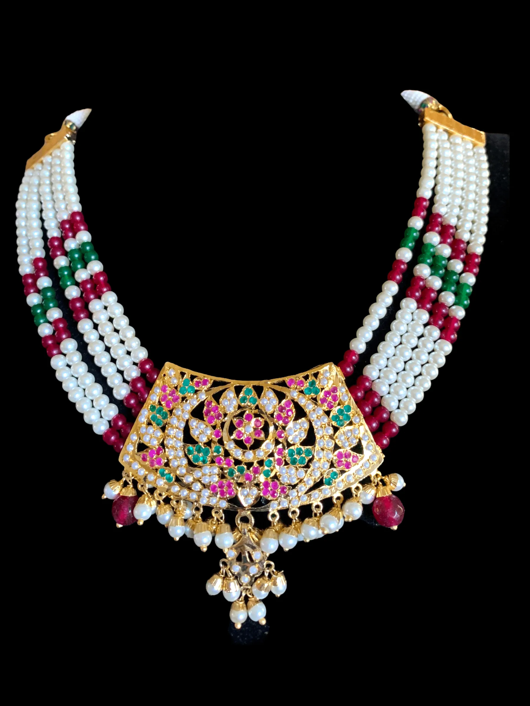 NS326 Ava short necklace set in ruby emerald  ( READY TO SHIP )