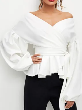 Off Shoulder Lantern Sleeve Shirt