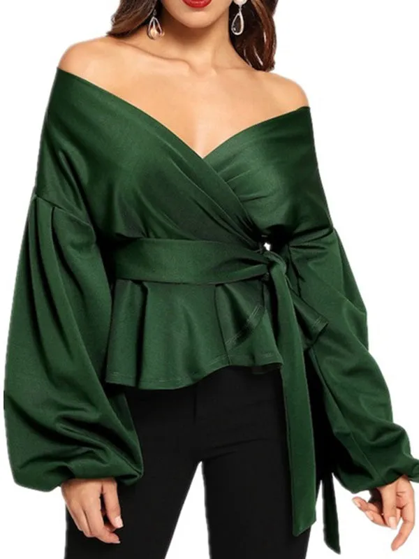 Off Shoulder Lantern Sleeve Shirt