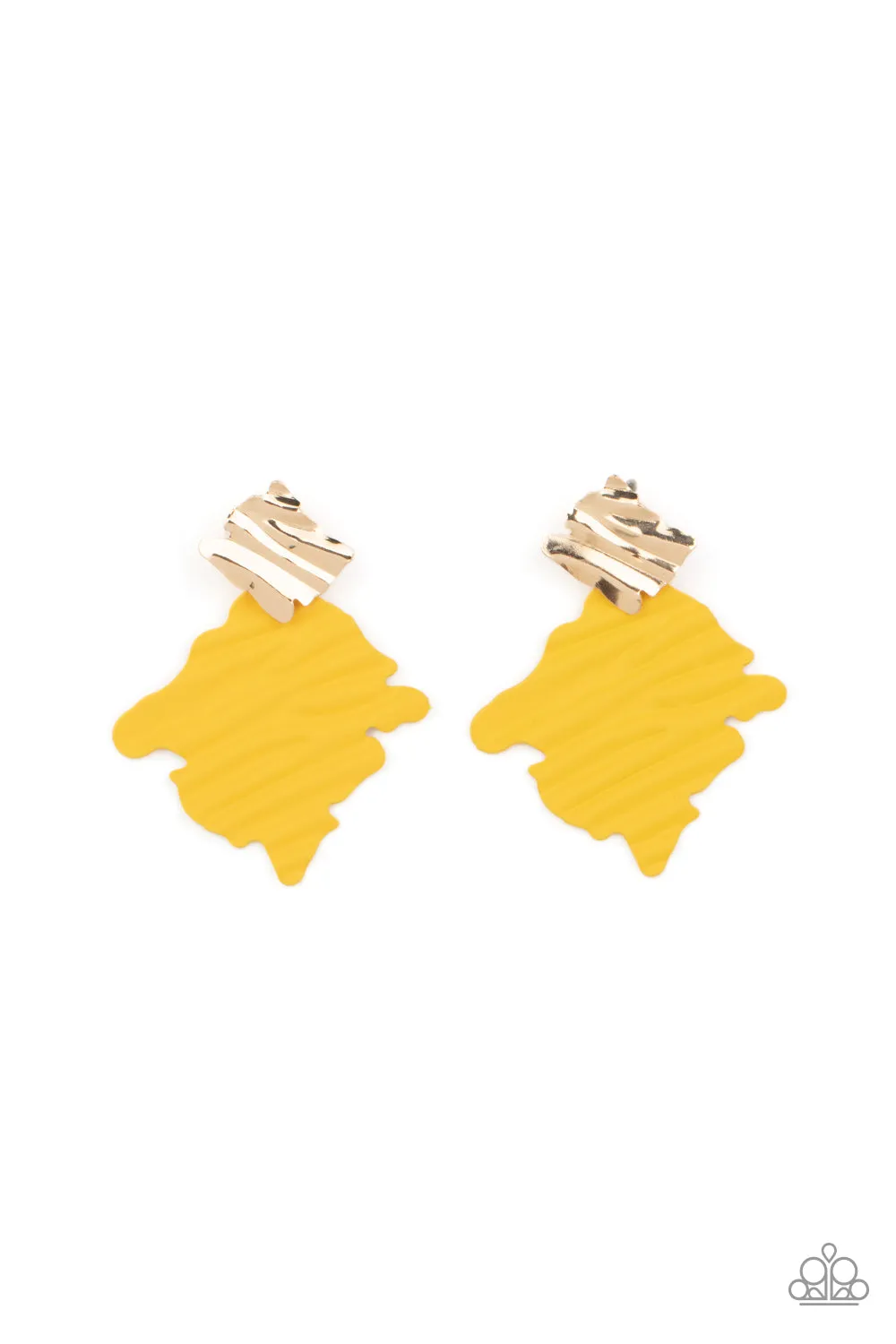 Paparazzi Crimped Couture - Yellow Post Style Earring