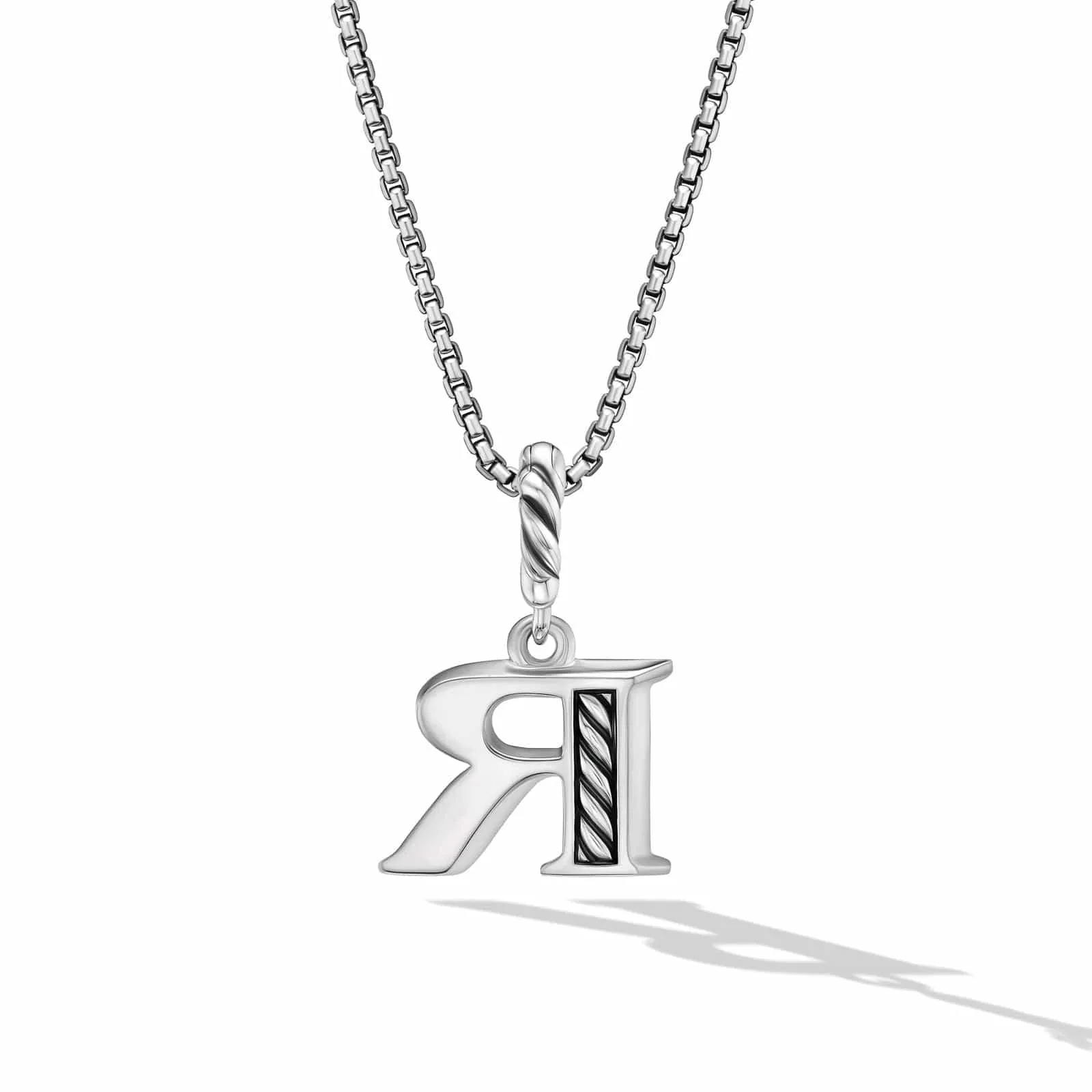 Pavé Initial Pendant Necklace in Sterling Silver with Diamond R