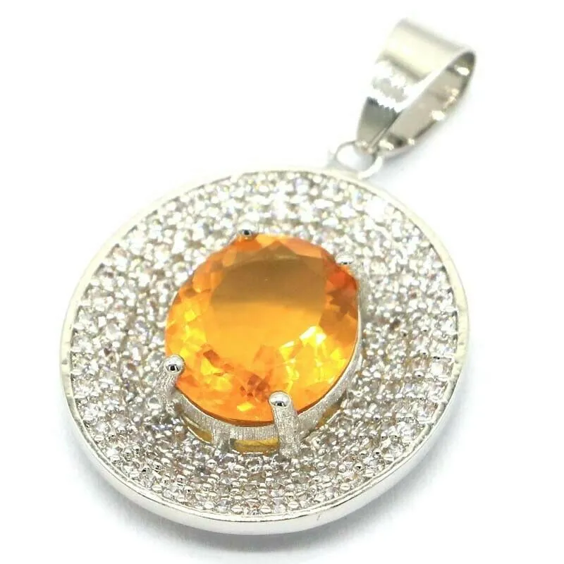 Petite Sterling Silver Golden Citrine Oval Pendant Necklace 18