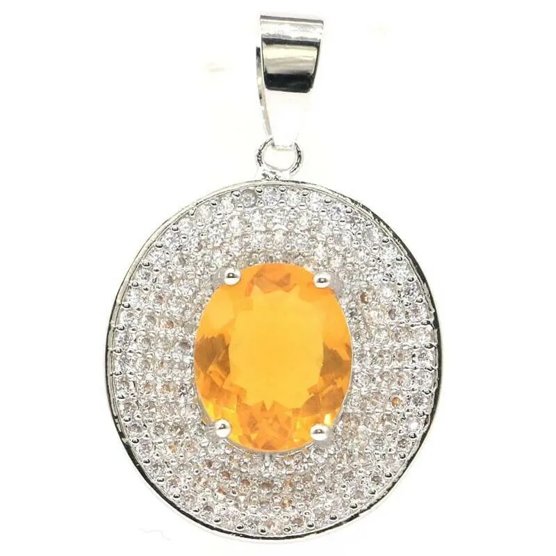 Petite Sterling Silver Golden Citrine Oval Pendant Necklace 18