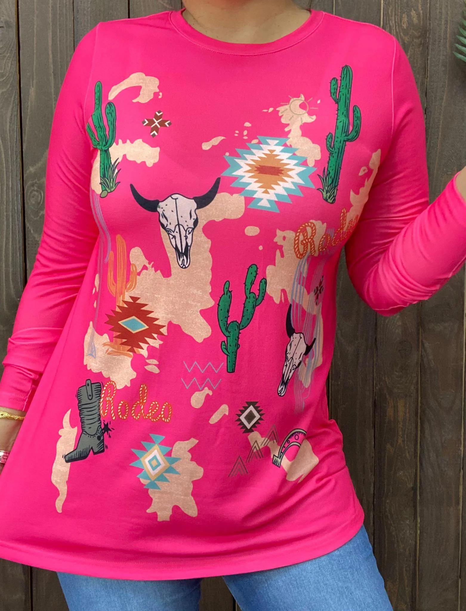 Pink Western print Long Sleeve top