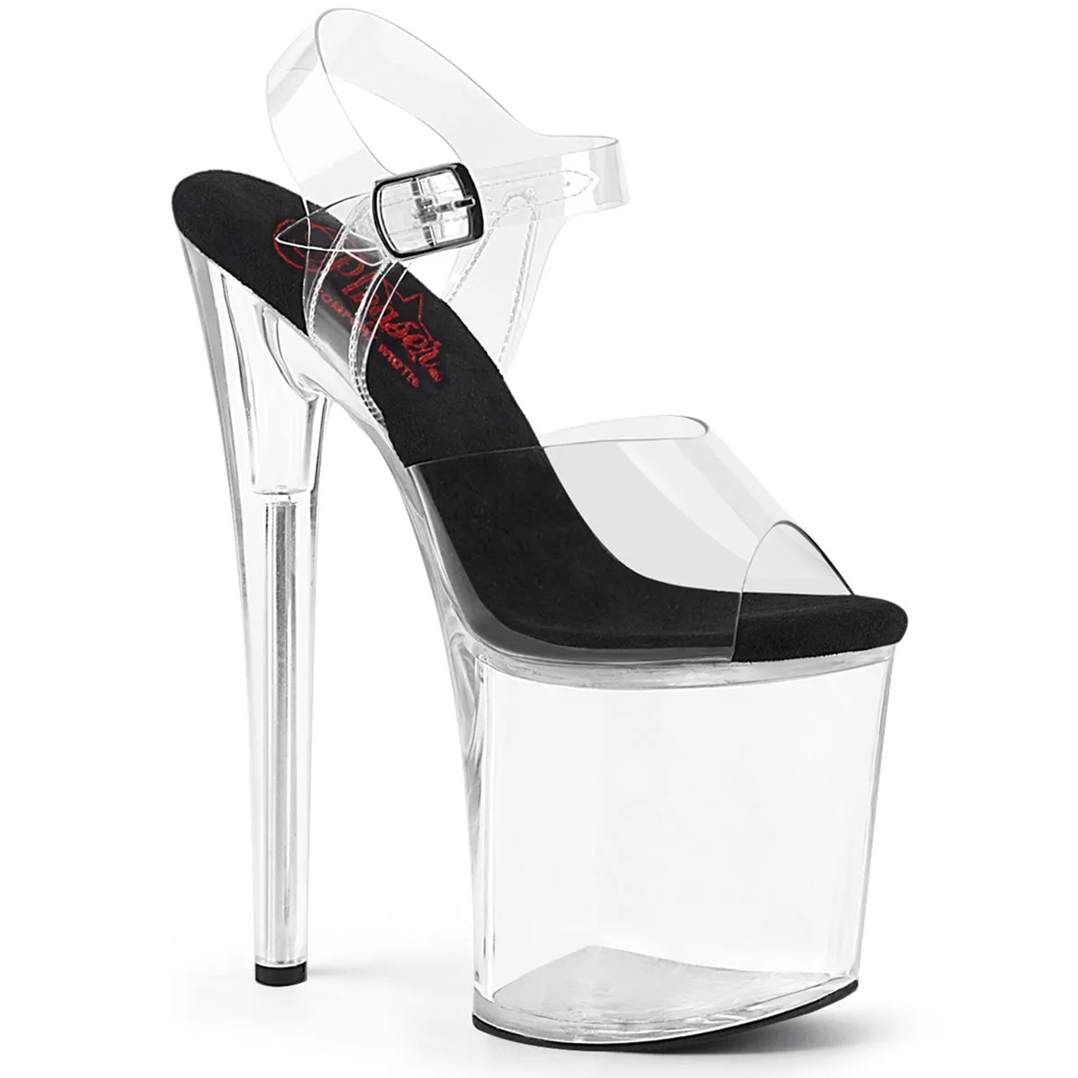 Pleaser Naughty-808-Clear-Black/Clear-Size 5-Clearance