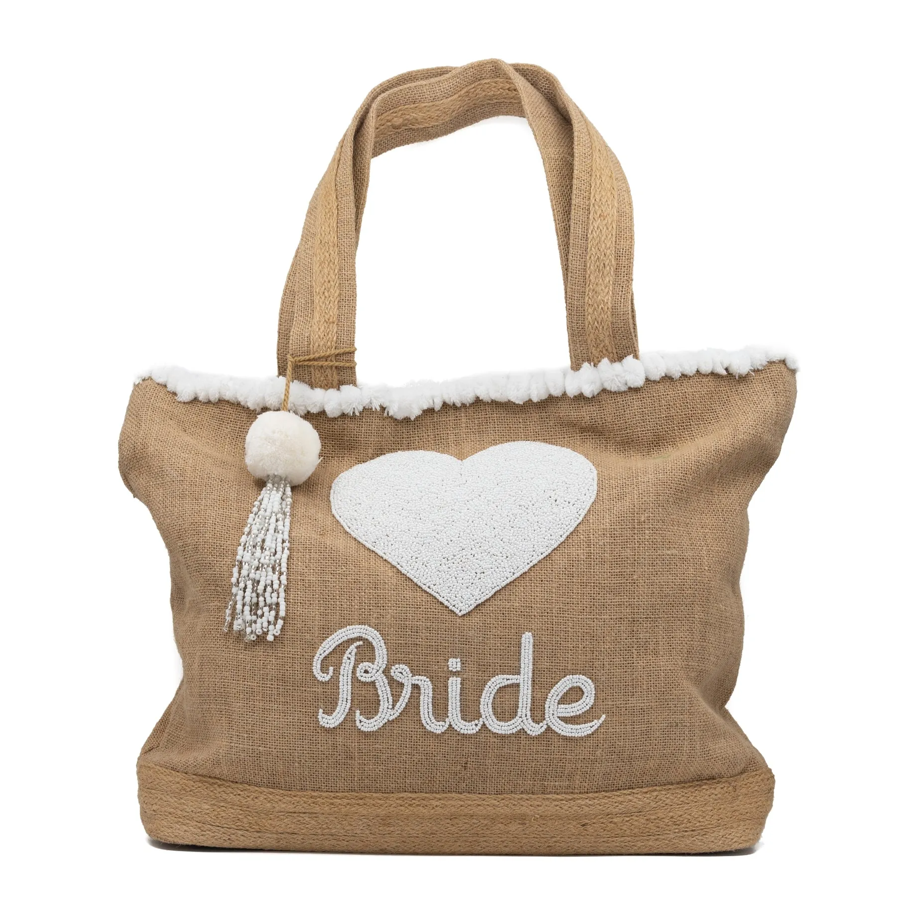 Pom Pom Bride Beaded Canvas Tote