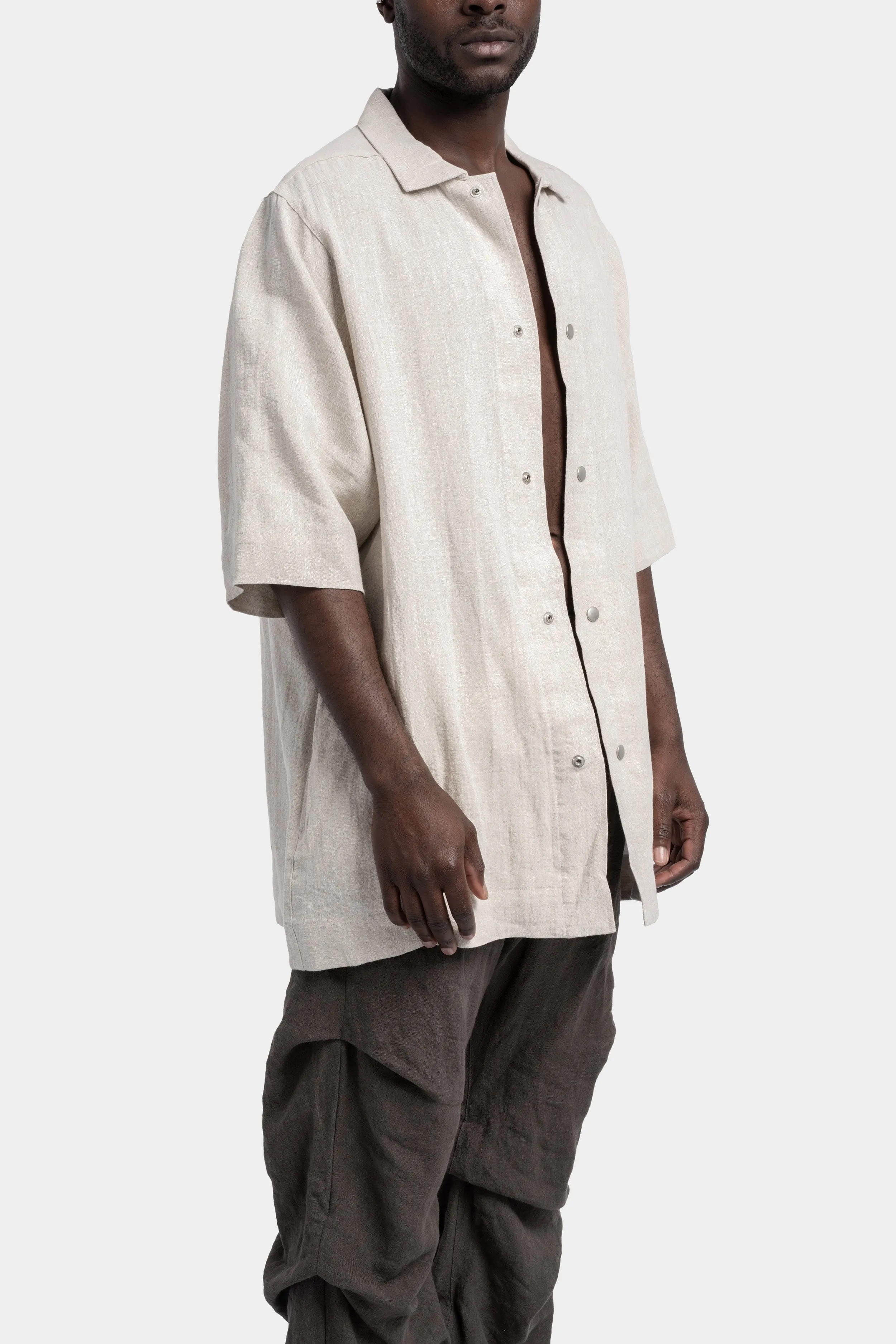 Relaxed linen short sleeve  shirt, Grey