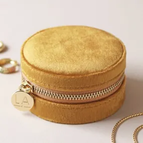 Round Mustard Velvet Travel Jewellery Case