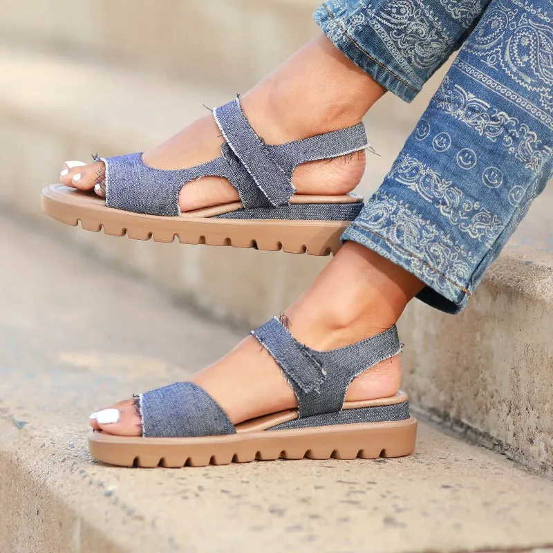 Slingback Wedge Sandal in Denim - 12614