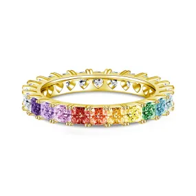 Square Half Rainbow Gemstones Half White Stones Eternity Band