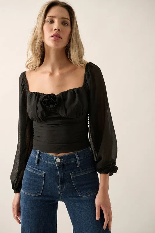 Square Neck Rose Detail Top