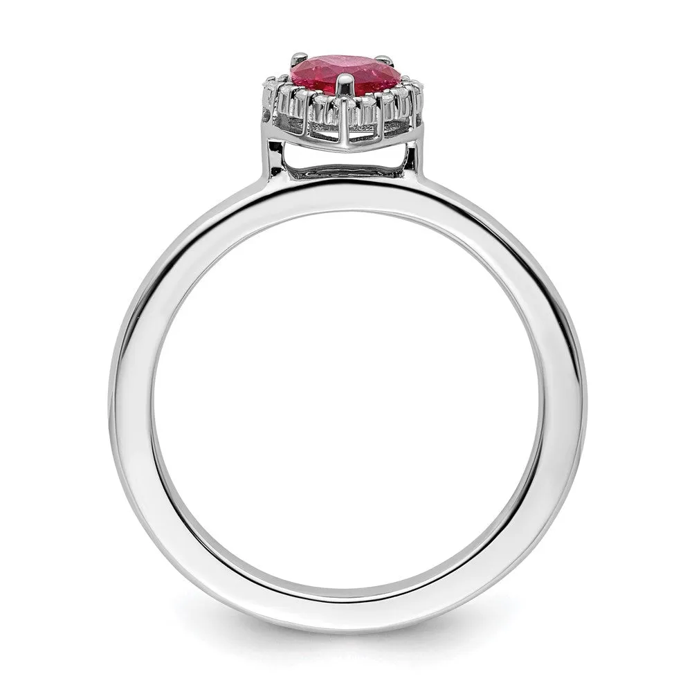 Stackable Expressions Created Ruby Heart Diamond Ring in Sterling Silver