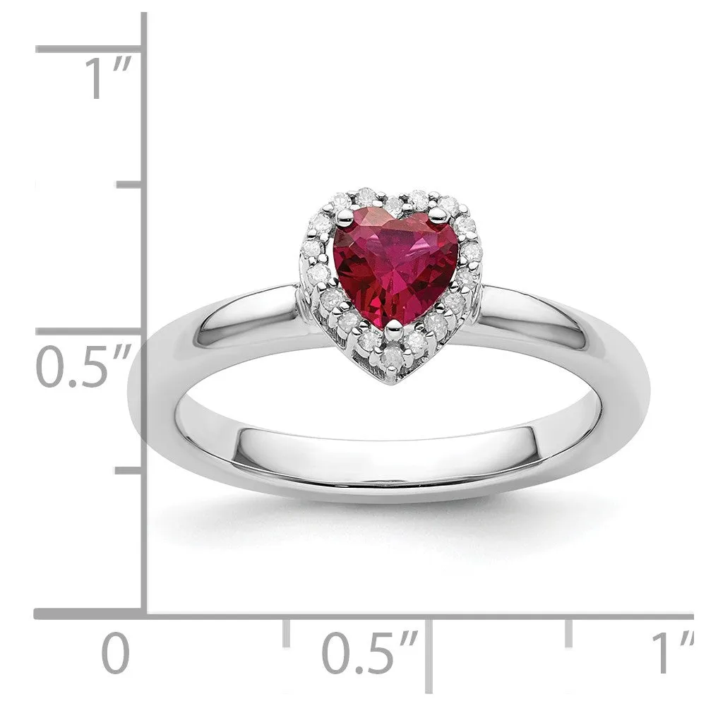 Stackable Expressions Created Ruby Heart Diamond Ring in Sterling Silver