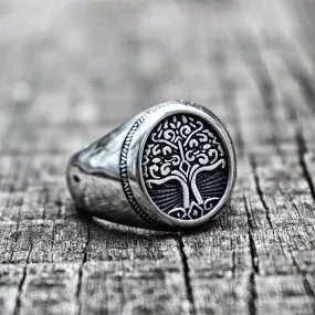 Stainless Steel Yggdrasil / Tree of Life Circular Ring