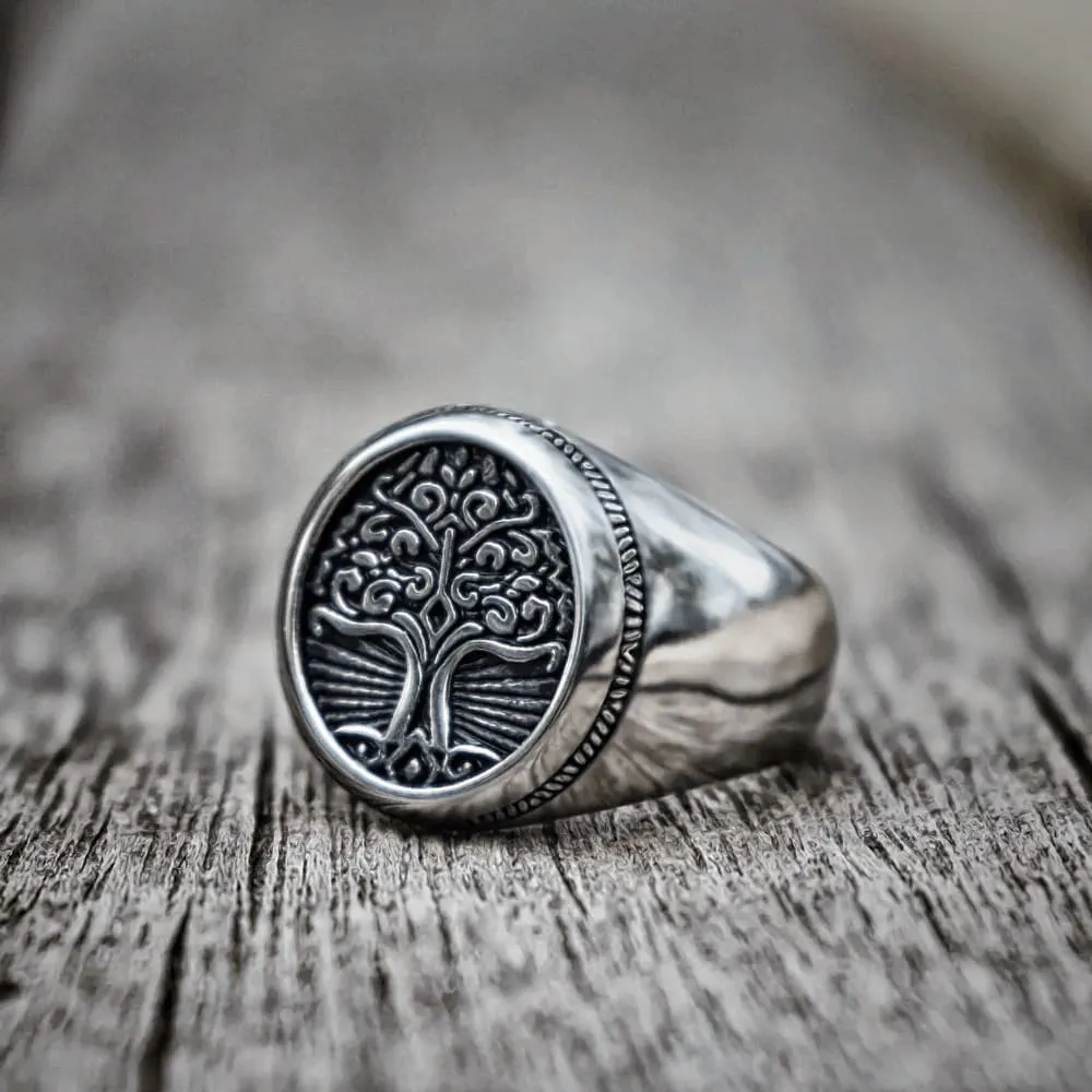 Stainless Steel Yggdrasil / Tree of Life Circular Ring