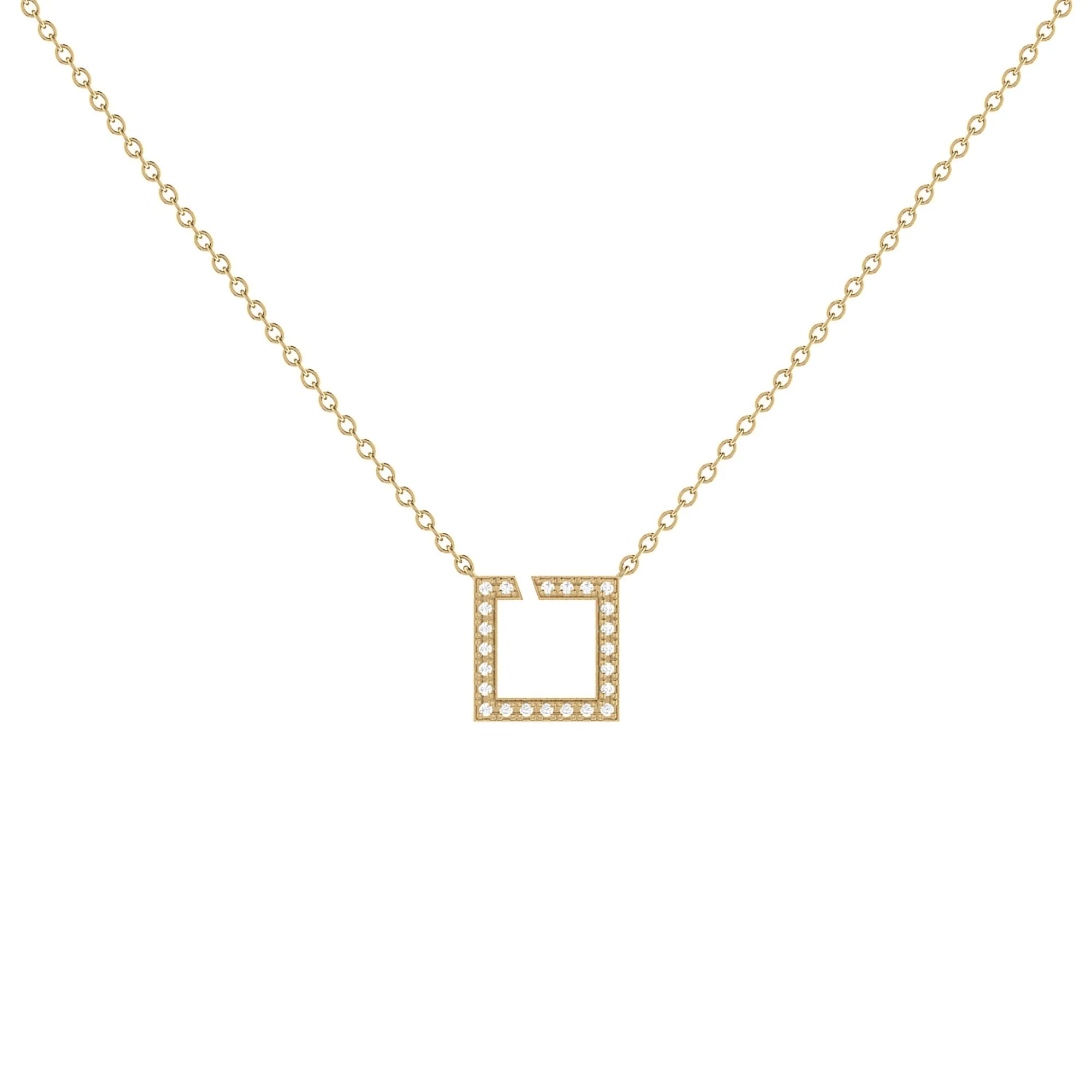 Street Light Diamond Square Necklace in 14K Yellow Gold Vermeil