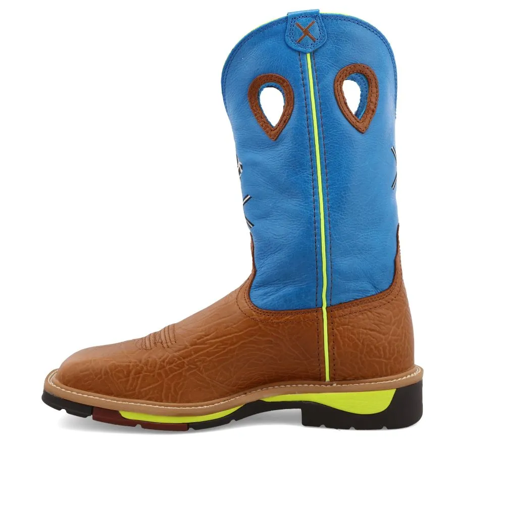 'Twisted X' Men's 12 Western Work Steel Toe - Brown / Neon Blue