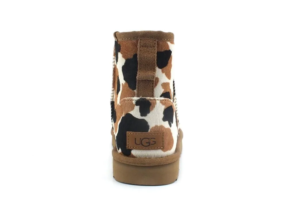 UGG W Classic Mini Cow Print Stivaletto Pelo Chestnut W1123353