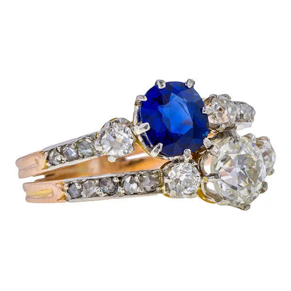 Victorian Sapphire & Diamond Twin Stone Toi et Moi Ring