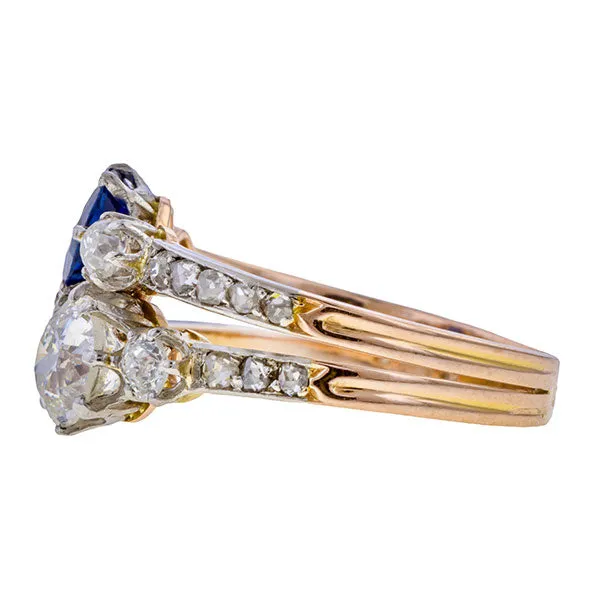 Victorian Sapphire & Diamond Twin Stone Toi et Moi Ring