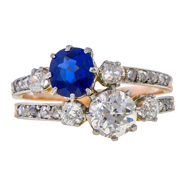 Victorian Sapphire & Diamond Twin Stone Toi et Moi Ring