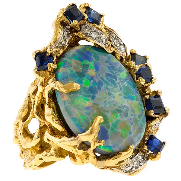 Vintage Arthur King Black Opal Diamond Ring