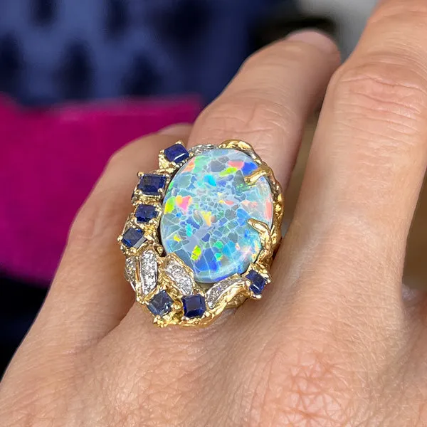 Vintage Arthur King Black Opal Diamond Ring