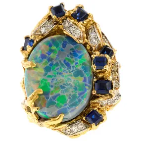 Vintage Arthur King Black Opal Diamond Ring