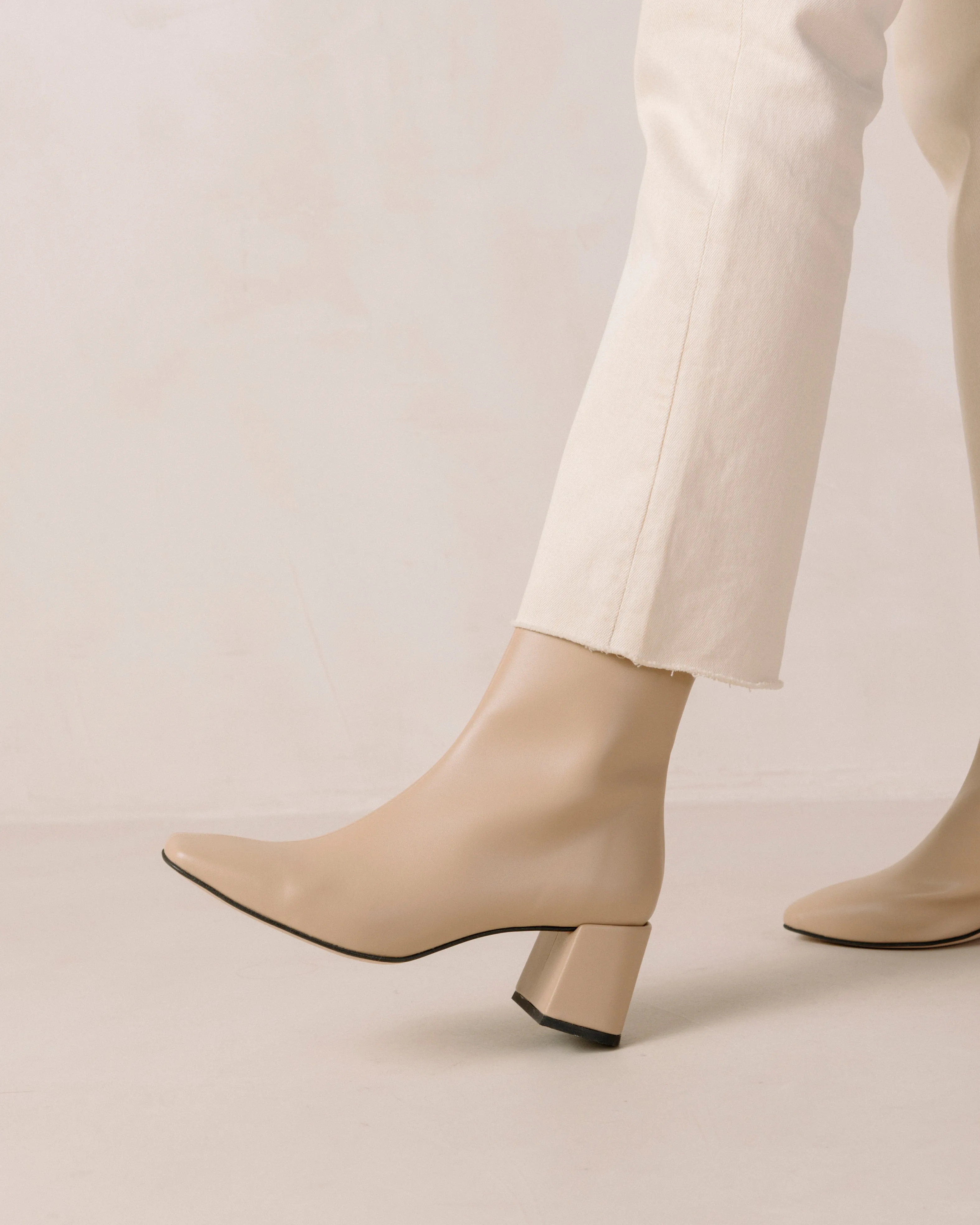 Watercolor Tahini Beige Vegan Leather Ankle Boots